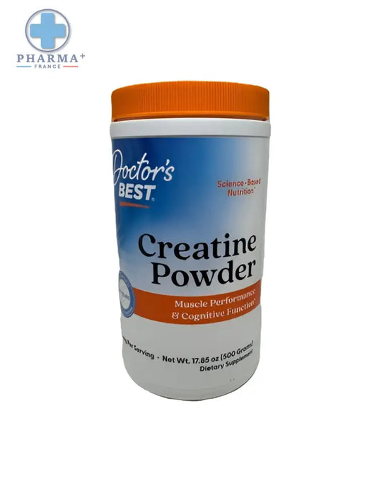 Doctor’s best créatine poudre énergie musculaire 300 g en emballage blanc cylindrique avec couvercle orange et étiquette bleue
