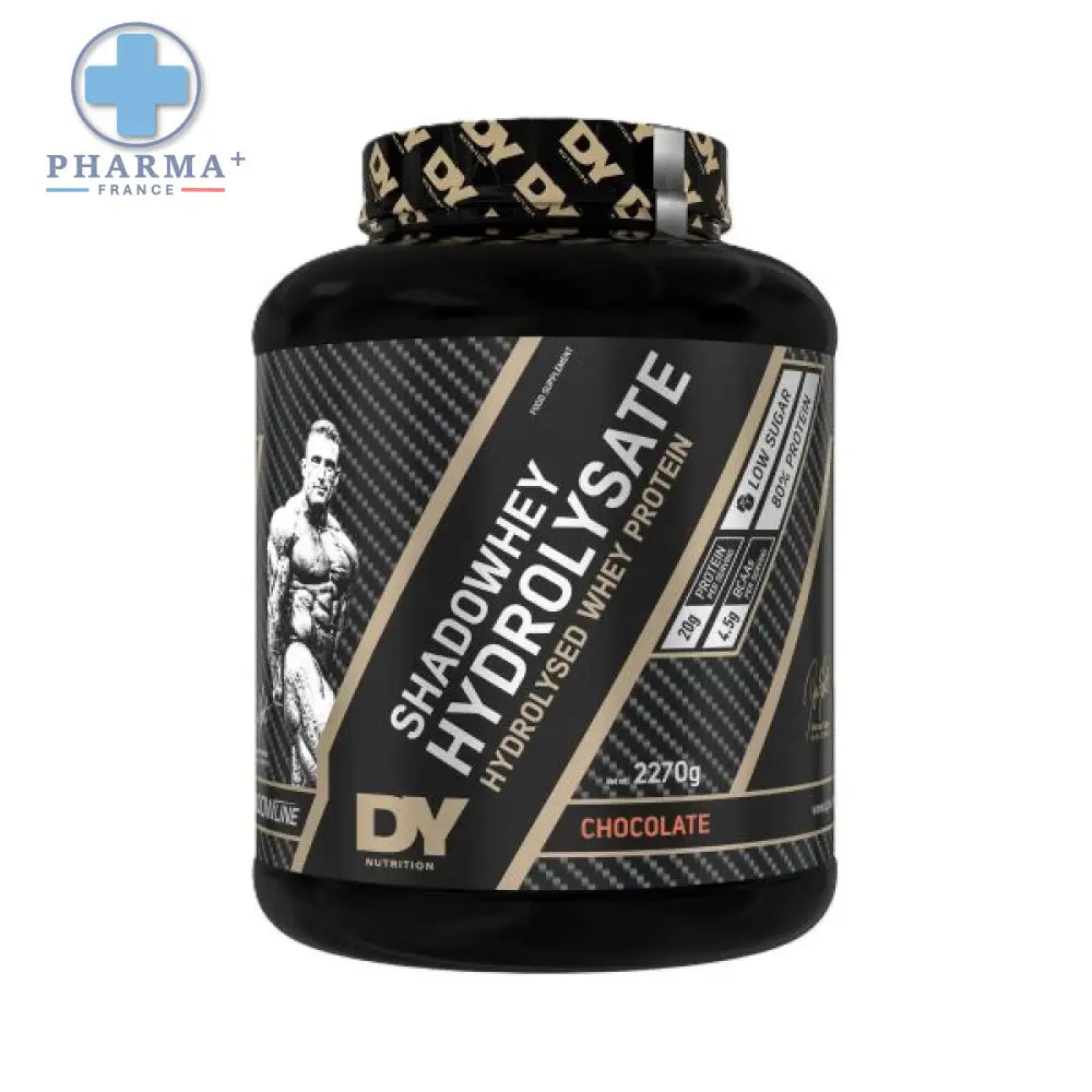 Contenant noir en plastique de dorian yates shadowhey hydrolysate protéine de lactosérum chocolat avec étiquette carbone