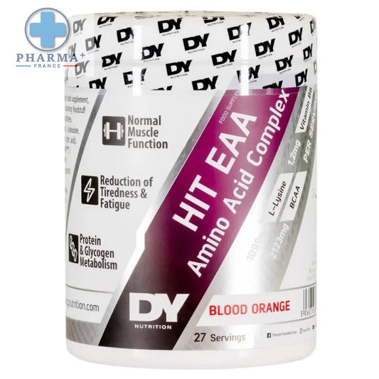 Contenant blanc cylindrique dy nutrition hit eaa amino acid complex dorian yates 300 g saveur blood orange