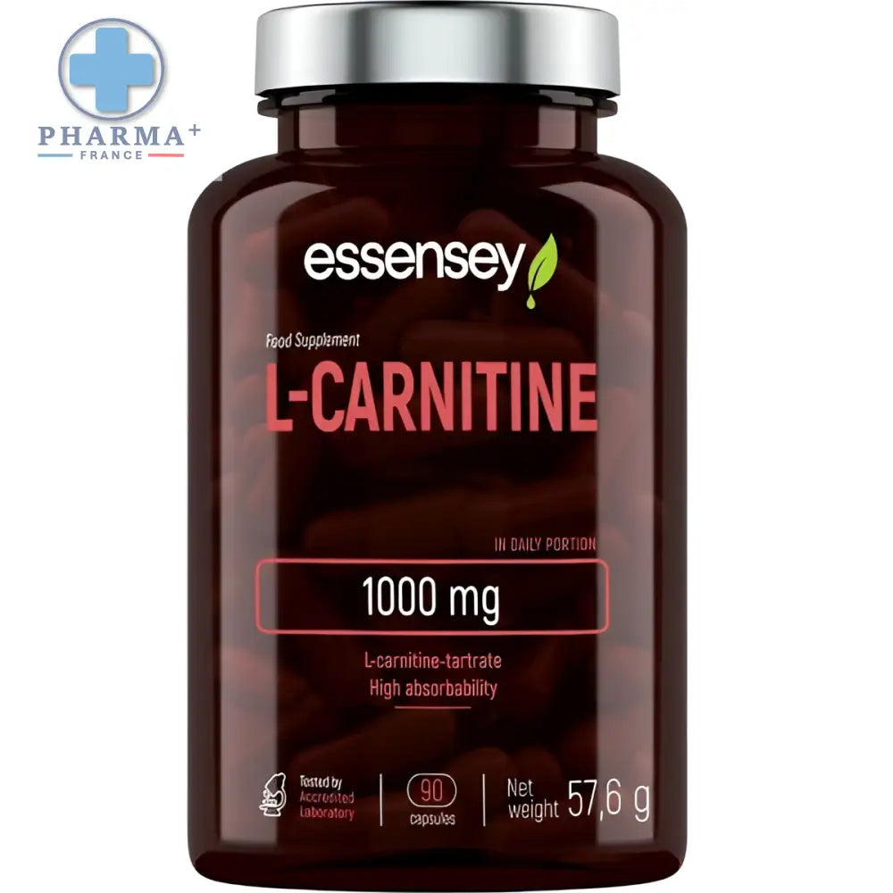 Bouteille foncée essensey l-carnitine 1000 mg avec 90 gélules complément sportif l-carnitine pour routine quotidienne