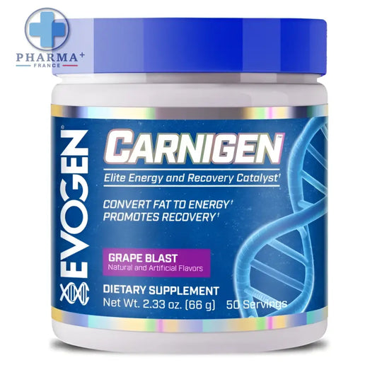 Pot bleu et blanc evogen carnigen poudre complément alimentaire saveur raisin grape blast 454 g