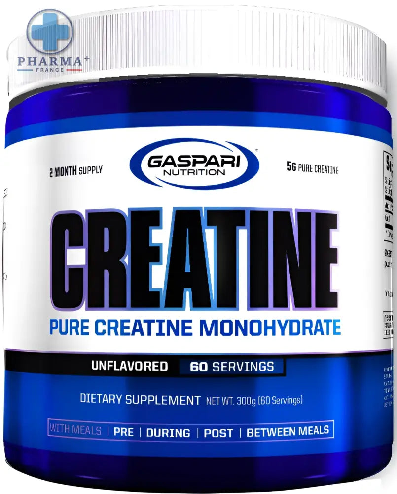 Pot bleu et blanc de gaspari nutrition créatine monohydrate pure complément alimentaire diététique