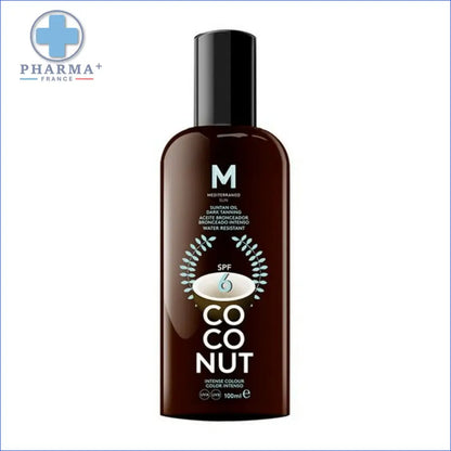Bouteille marron foncé de protection solaire suntan groupe nobélis avec design coco SPF 6