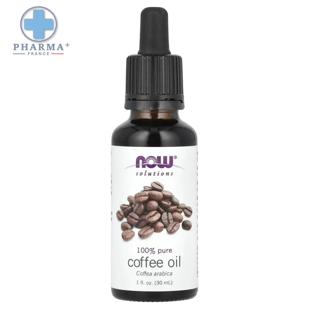 Flacon en verre ambré contenant huile végétale de coffea arabica 100 pour cent pure 30 ml avec parfum caractéristique