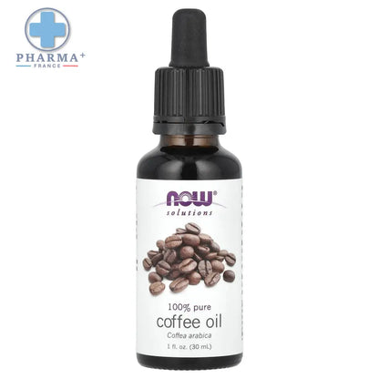 Flacon en verre ambré contenant huile végétale de coffea arabica 100 pour cent pure 30 ml avec parfum caractéristique