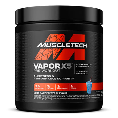 MuscleTech Vapor X5 Pre-Workout – Blue Razz Freeze – 252g