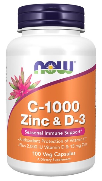 NOW Foods C-1000 Zinc &amp; D-3 - 100 capsules végétales – Complément Alimentaire au Zinc