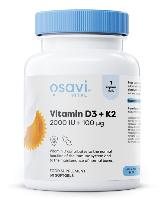 Vitamin D3 + K2, 2000IU + 100mcg - 60 softgels