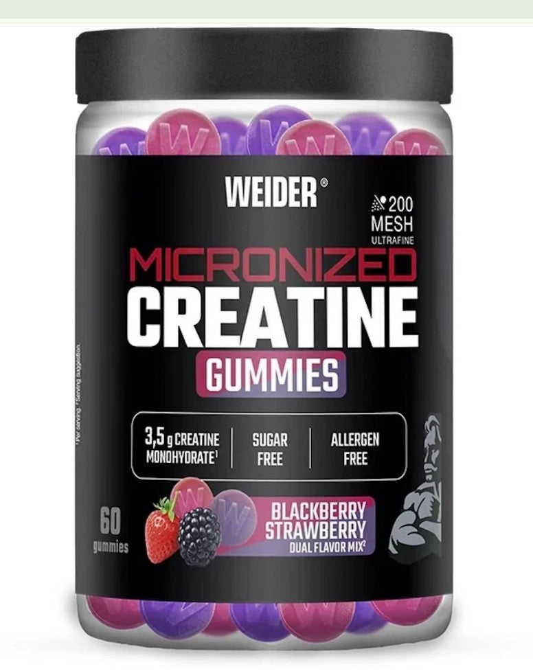 Weider Micronized Creatine Gummies – Blackberry Strawberry Dual Flavor Mix – 60 gummies