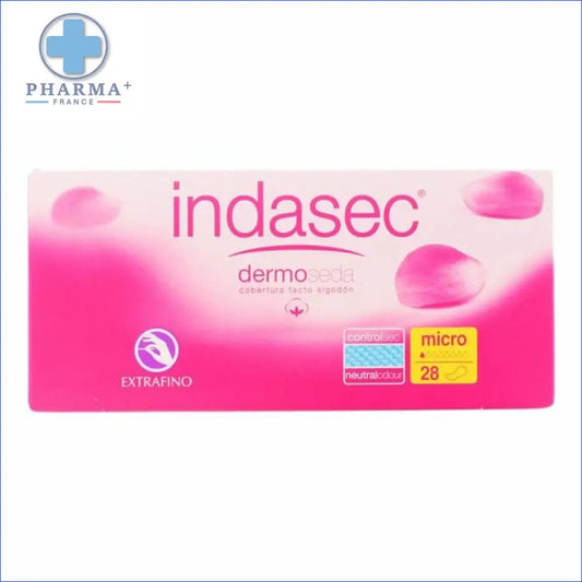 Pochette rose et blanche de serviettes hygiéniques micro-fines Indasec Dermo Seda Groupe Nobélis