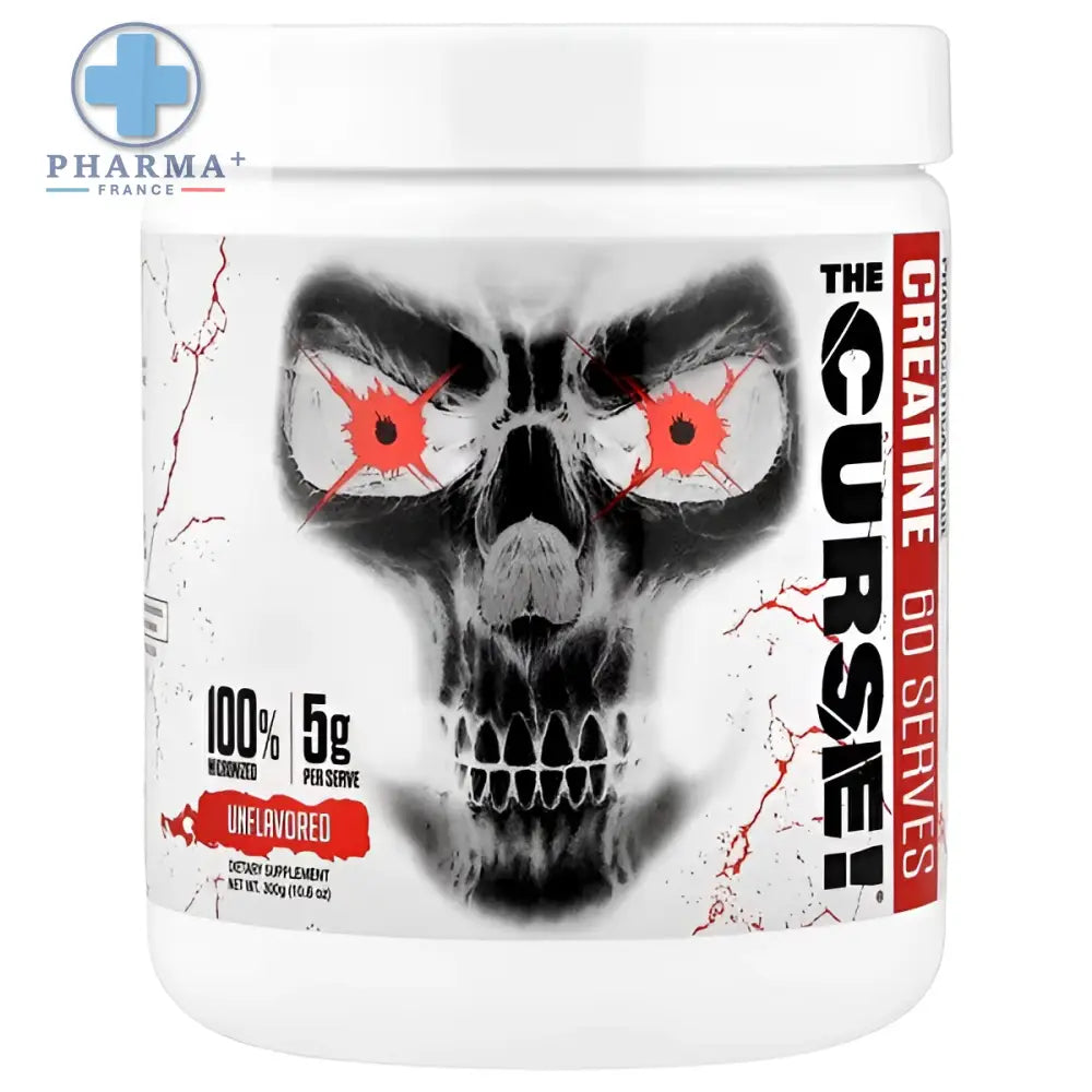 Conteneur blanc en plastique jnx sports the curse créatine monohydrate 300 g design crâne noir et rouge yeux lumineux