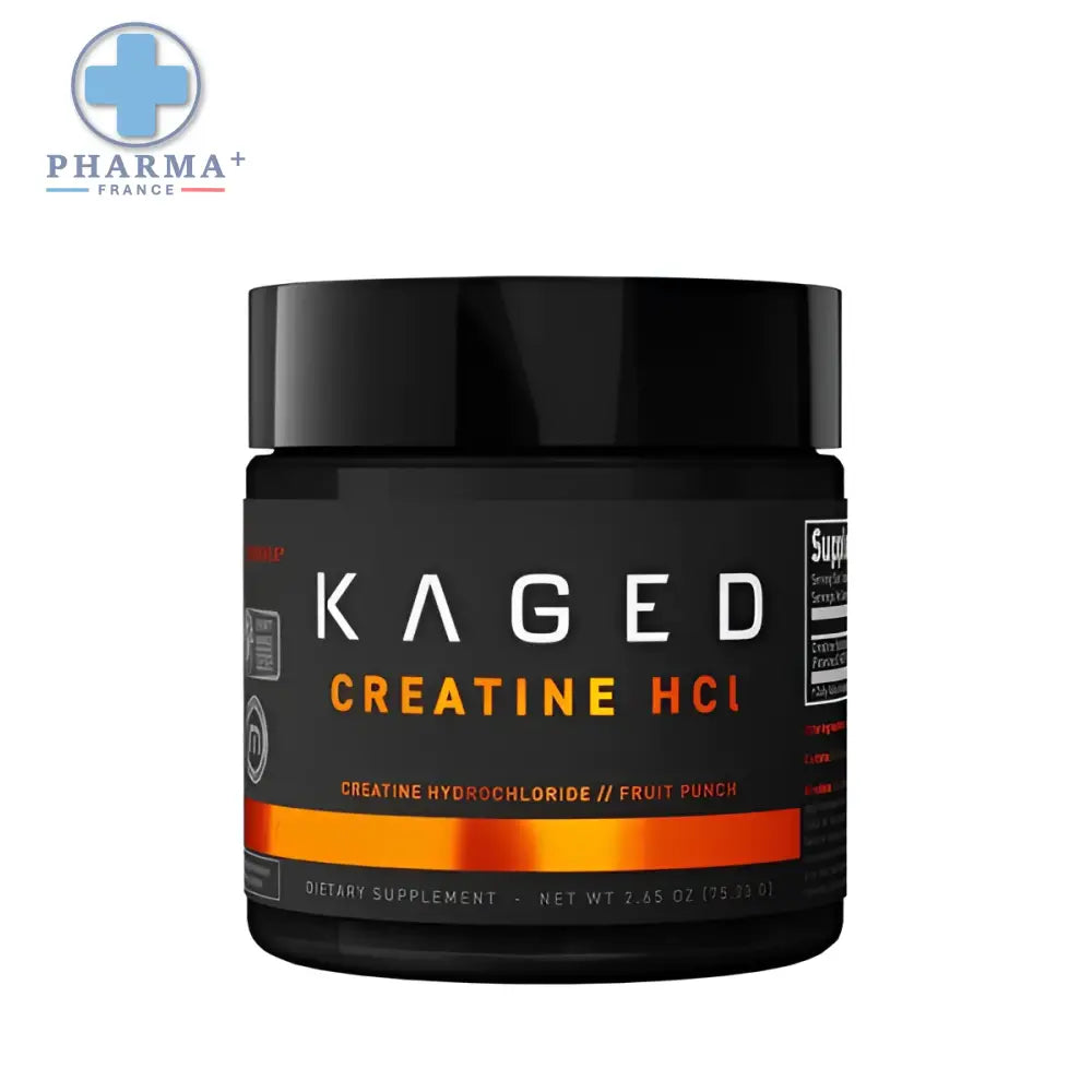 Boîte cylindrique noire de kaged muscle créatine hcl saveur punch aux fruits 75 g pour performance musculaire