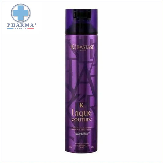 Flacon de laque Kerastase Laque Couture fixation violette, idéal pour finition Kerastase, groupe Nobélis
