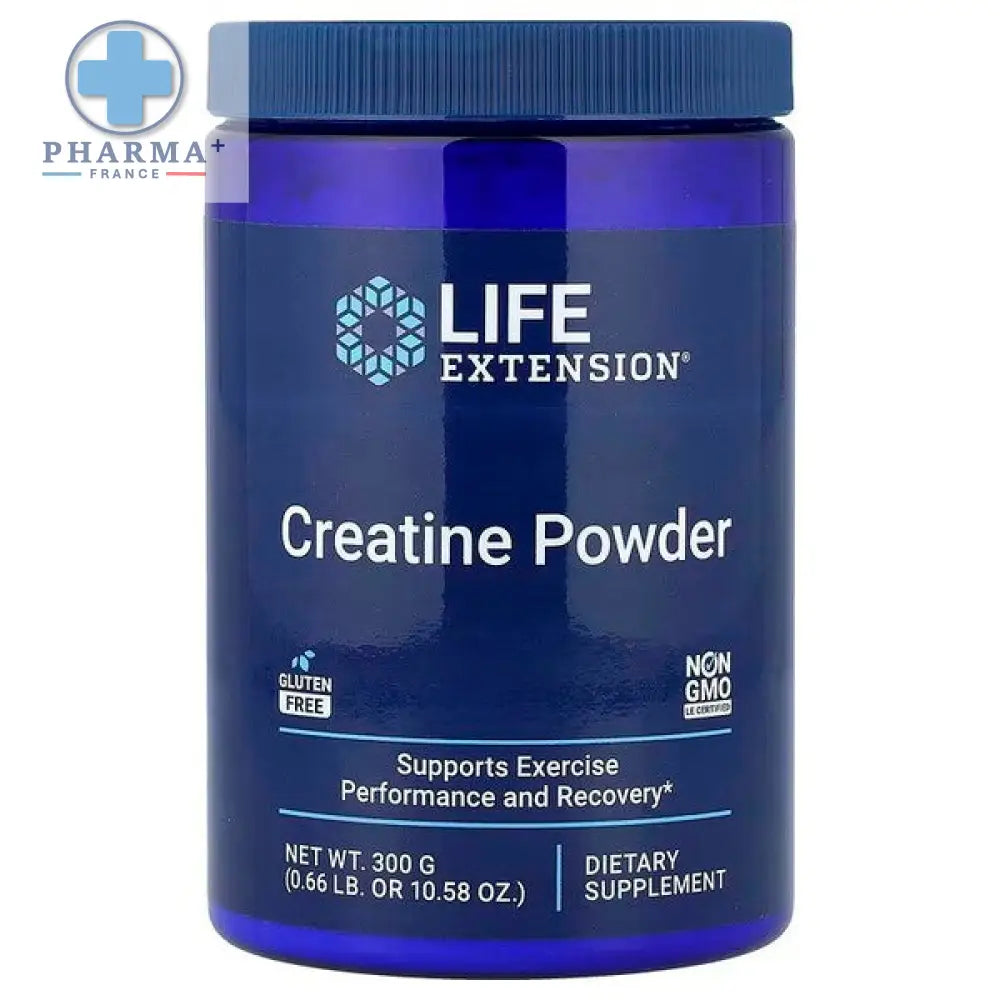 Récipient cylindrique bleu foncé de life extension créatine poudre avec couvercle à vis assorti pour complément alimentaire