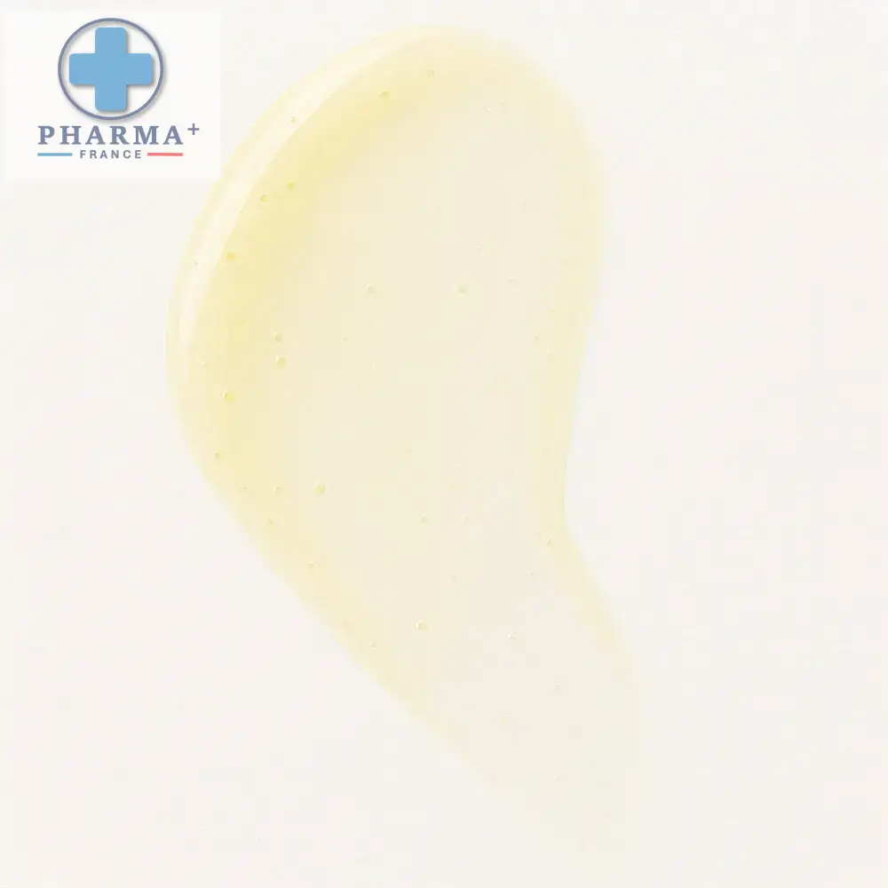 Une texture crémeuse jaune pâle de liniment oléo-calcaire à base d’huile d’olive certifié bio de pharma+ france