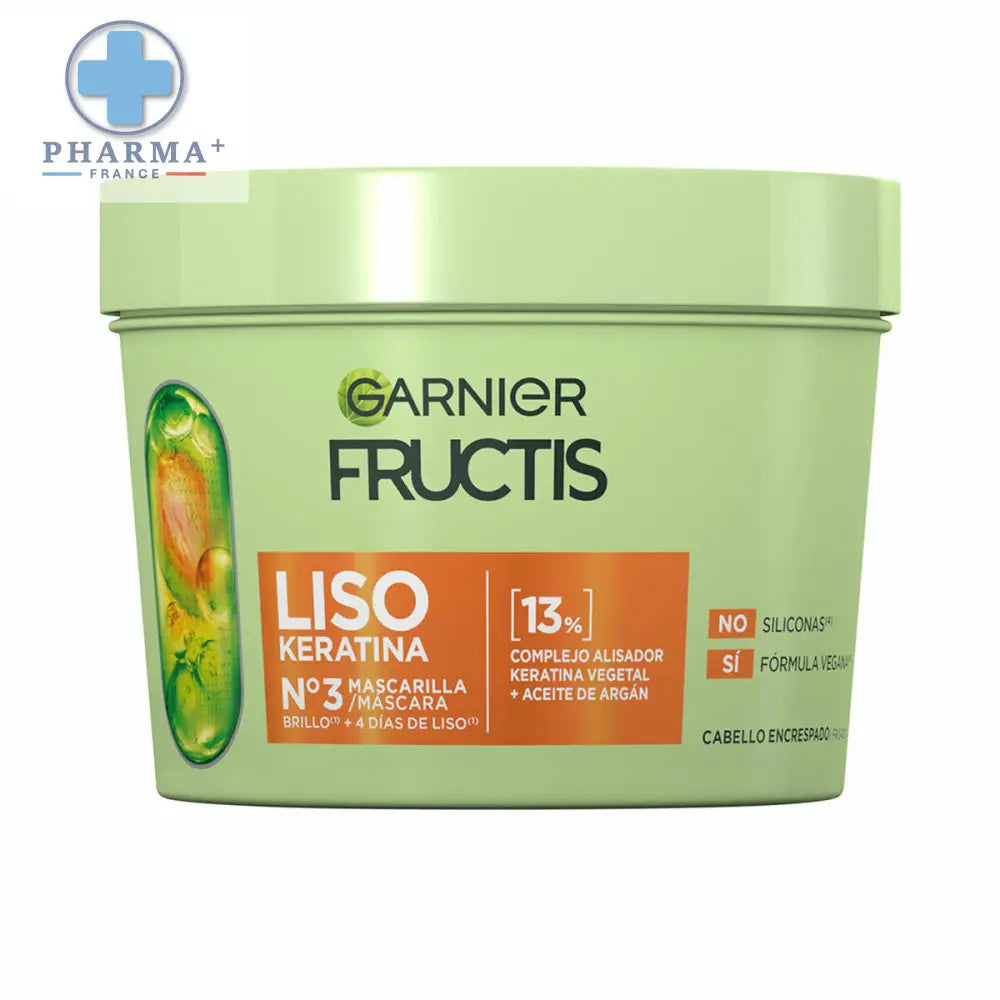 Masque cheveux Garnier Fructis Liso Keratina 370 ml en pot vert clair