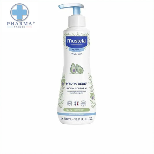 Pompe blanche et bleue de Mustela Hydra Bébé lait corporel groupe Nobélis sasu
