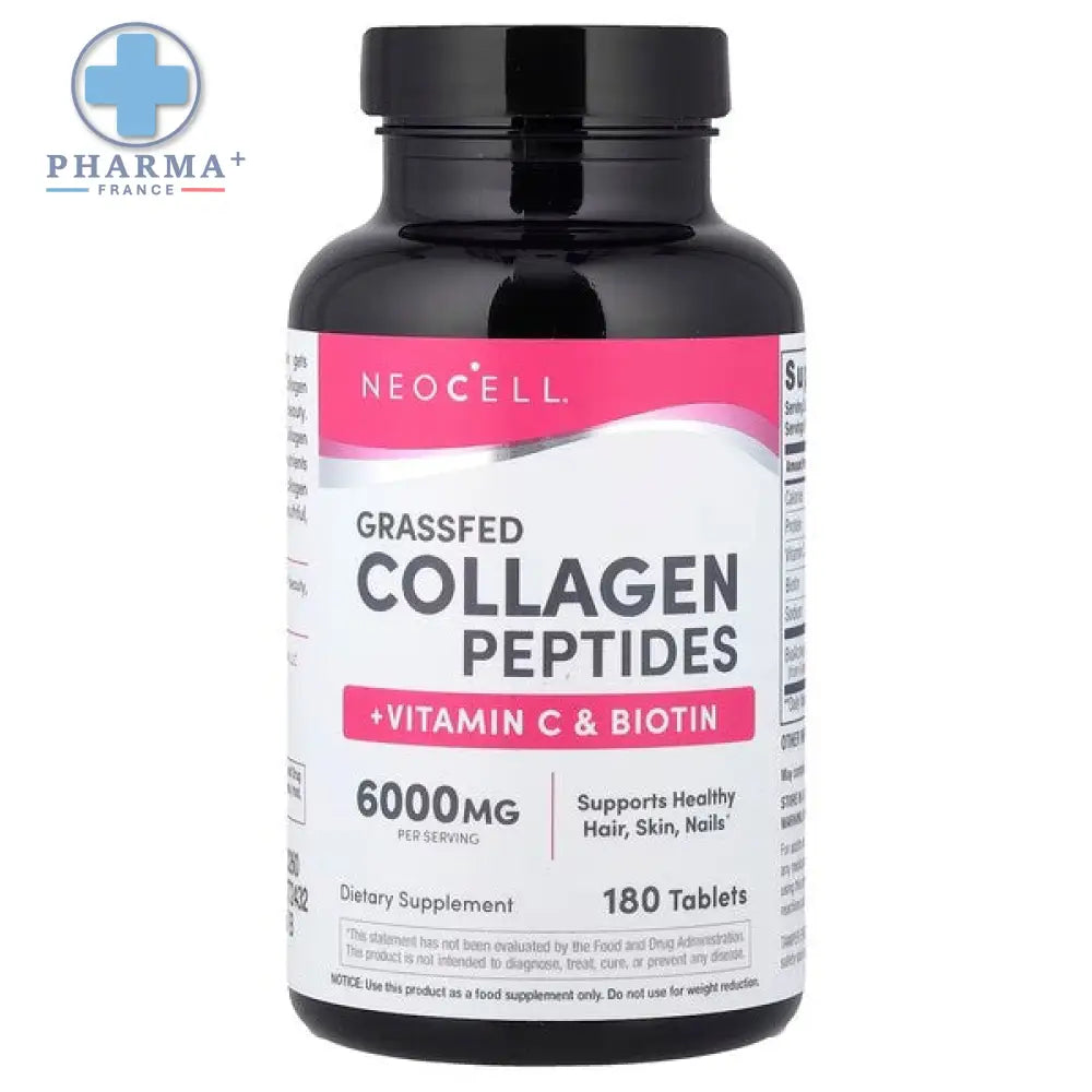 Bouteille noire de neocell grassfed peptides de collagène avec vitamine c et biotine 6000 mg par portion