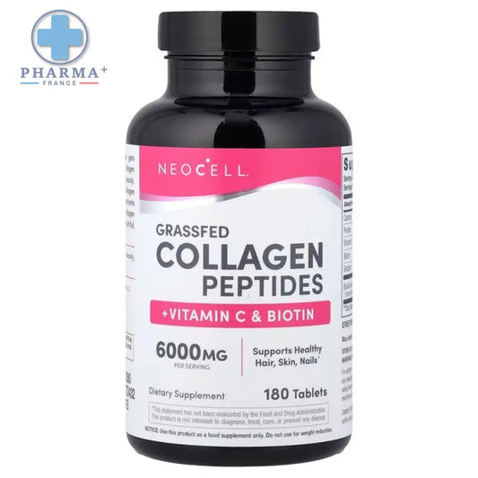 Bouteille noire de neocell grassfed peptides de collagène avec vitamine c et biotine 6000 mg par portion