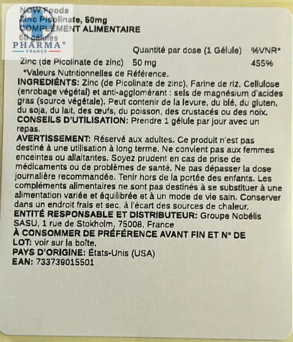 NOW Foods – Zinc Picolinate 50 mg – 60 gélules