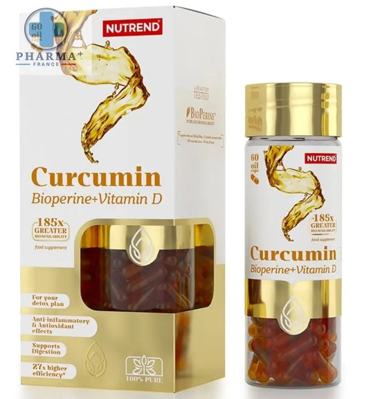 Nutrend curcumin complément alimentaire vitaminé avec biopérine et vitamine d en capsules huileuses ambrées