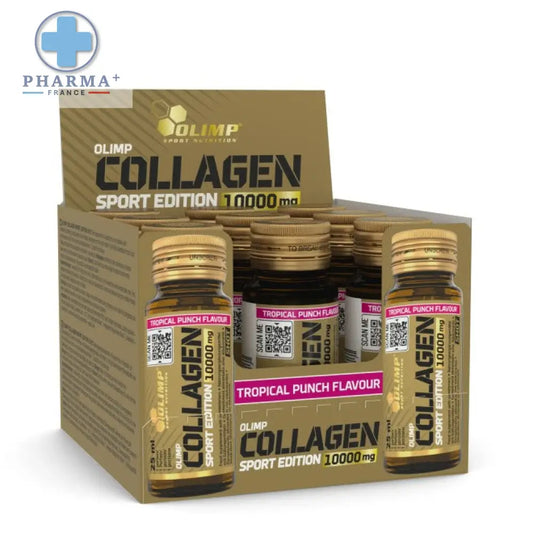 Bouteilles en verre doré olimp nutrition collagène sport edition tropical punch 10000 mg pour usage sportif