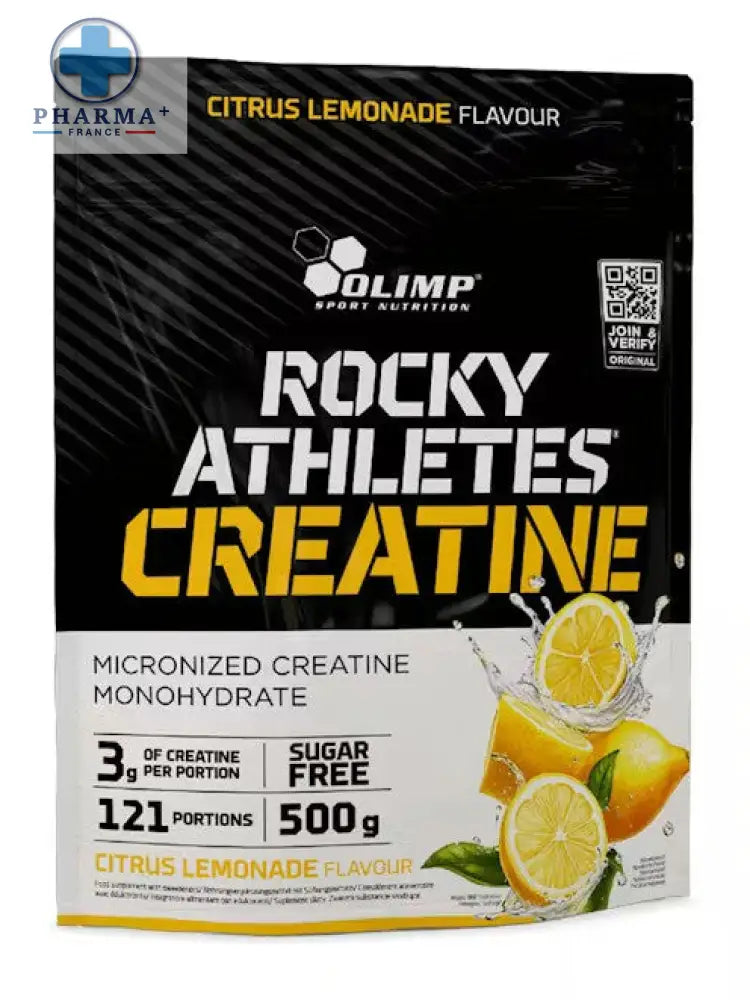 Pochette noire et jaune olimp nutrition rocky créatine saveur citrus lemonade pour nutrition sportive