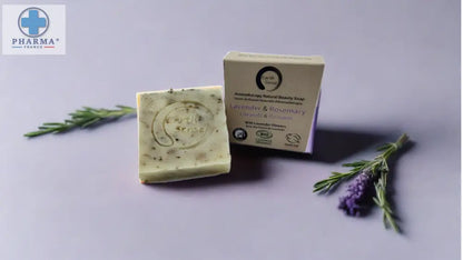 Organic Certified Solid Soap - Lavender & Rosemary with Lavender flowers 90g-0