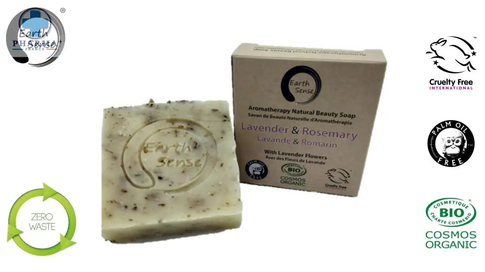 Organic Certified Solid Soap - Lavender & Rosemary with Lavender flowers 90g-1