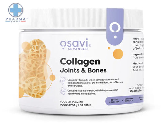 Conteneur cylindrique blanc osavi collagène peptides complément alimentaire à base pour articulations et os 300 g