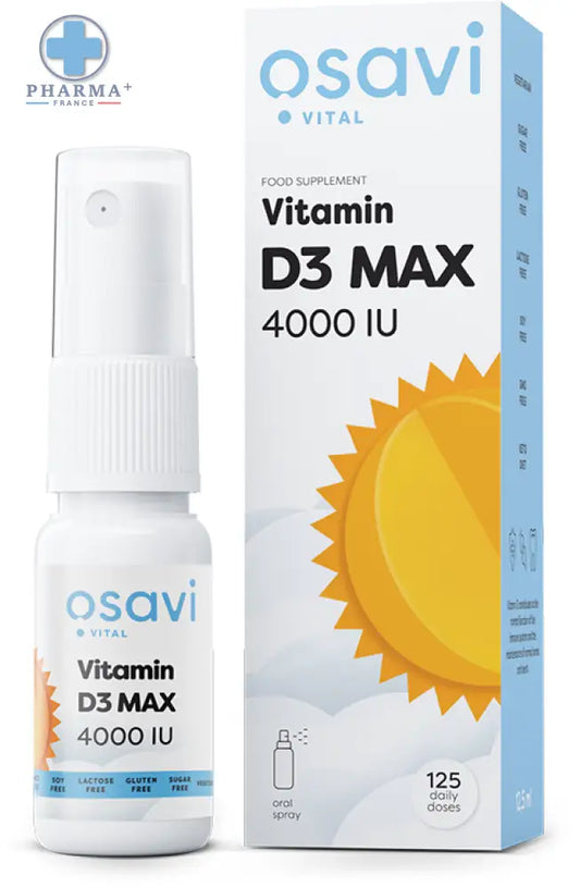Flacon spray oral blanc osavi complément vitamine d3 oral spray max 4000iu 25 ml pour usage oral