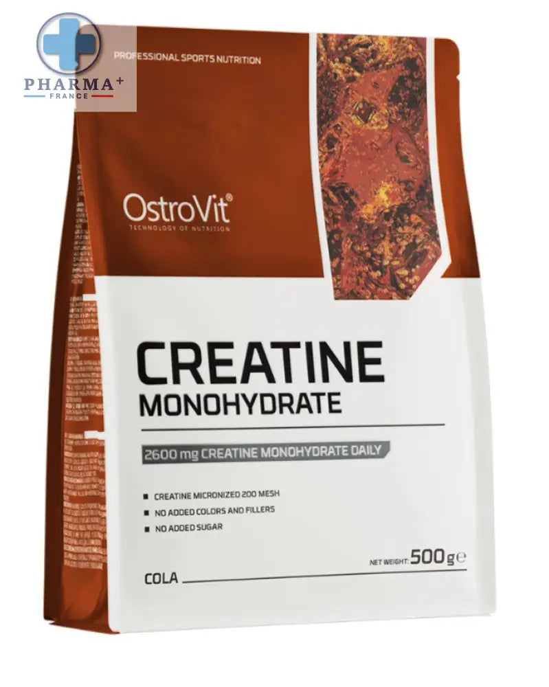 Pochette marron et blanche d ostrovit créatine monohydrate arôme cola 500 g poids net