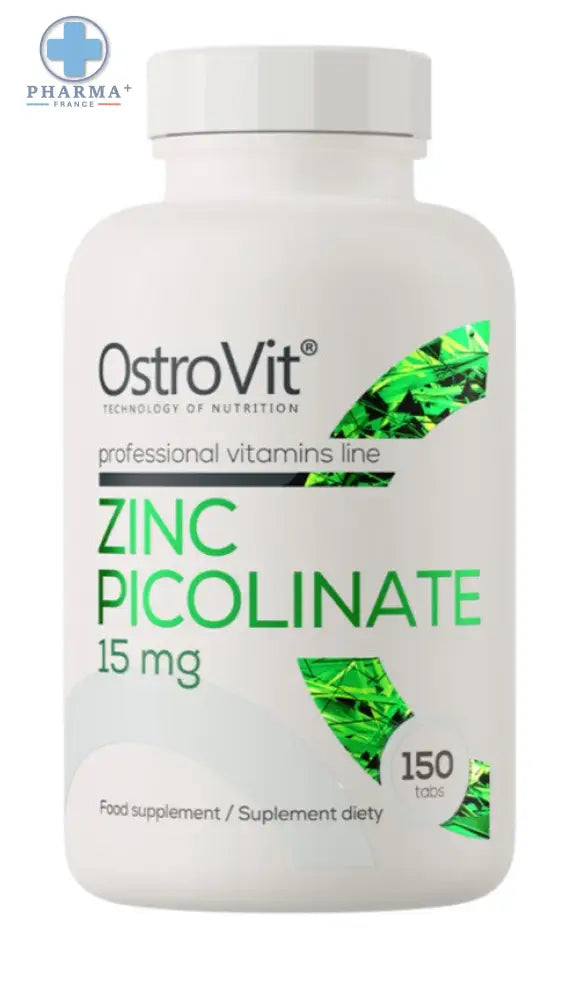 Bouteille blanche en plastique ostrovit zinc picolinate 15 mg avec 150 comprimés complément alimentaire zinc picolinate
