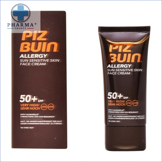 Tube de crème solaire Piz Buin pour peaux sensibles SPF 50+ visage
