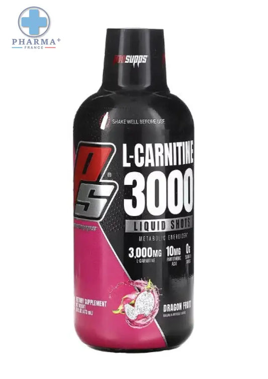 Bouteille noire et rose de prosupps complément sportif l-carnitine 3000 saveur dragon fruit en format 473 ml