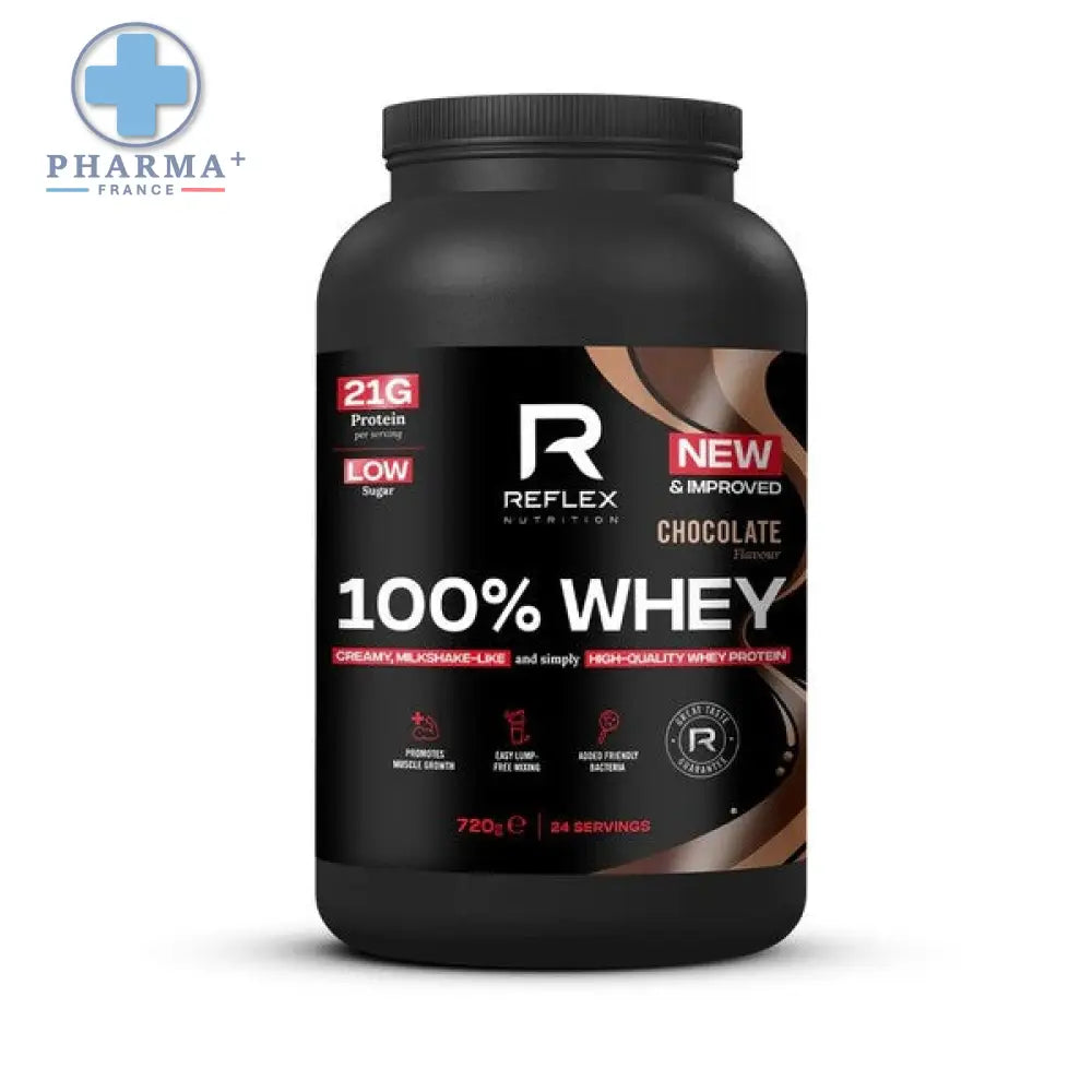 Boîte noire de reflex nutrition protéine 100 pour cent whey en poudre saveur chocolat pour nutrition sportive protéinée