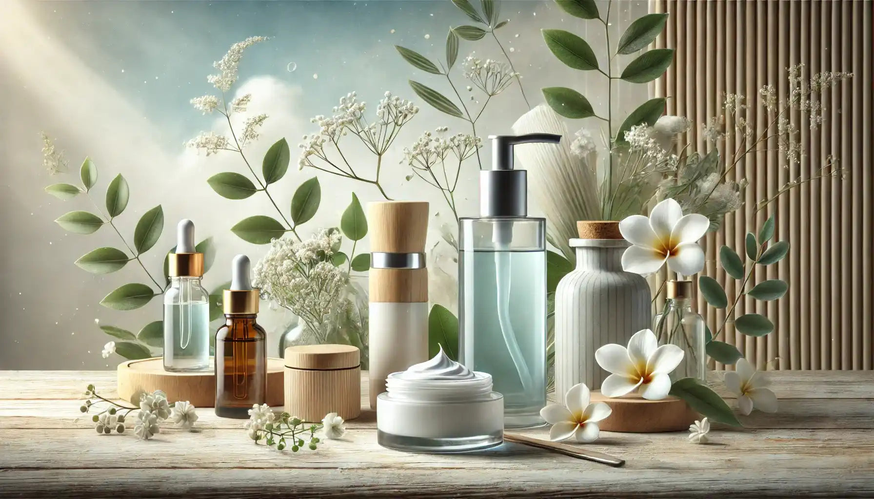 Divers produits de soins de la peau et de beauté avec des éléments naturels