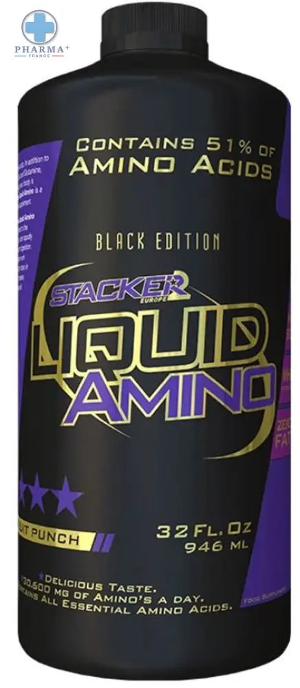 Bouteille noire en plastique stacker2 europe acides aminés liquides punch aux fruits fruit punch 946 ml