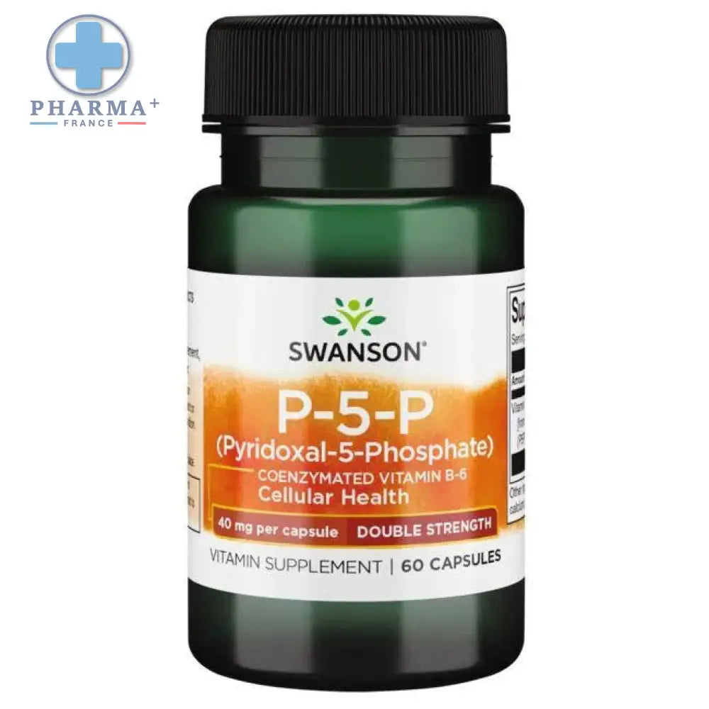 Bouteille verte en plastique swanson p-5-p avec capsule noire complexe vitaminé découvrez pour santé cellulaire