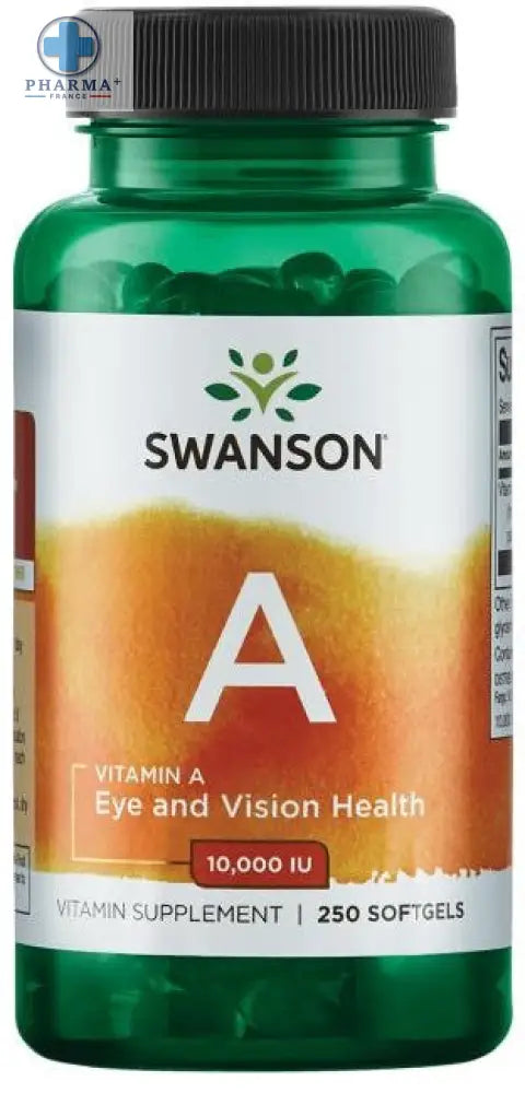 Bouteille verte en plastique avec capsules molles swanson vitaminées pour la santé des yeux 250 unités
