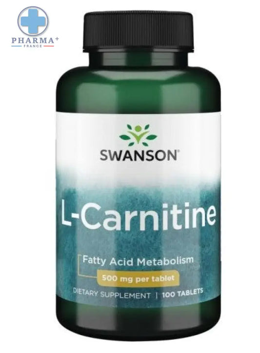 Bouteille verte en plastique avec capsule noire et étiquette swanson l-carnitine complément sportif l-carnitine 60 gélules