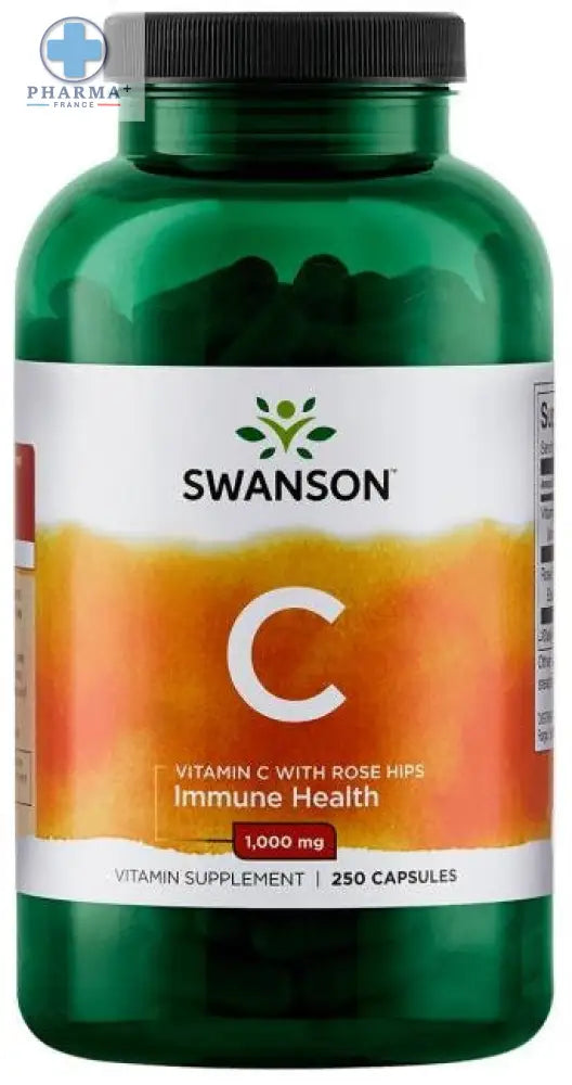 Bouteille verte en plastique de swanson complément vitamine c avec rose hips 1000 mg 250 capsules