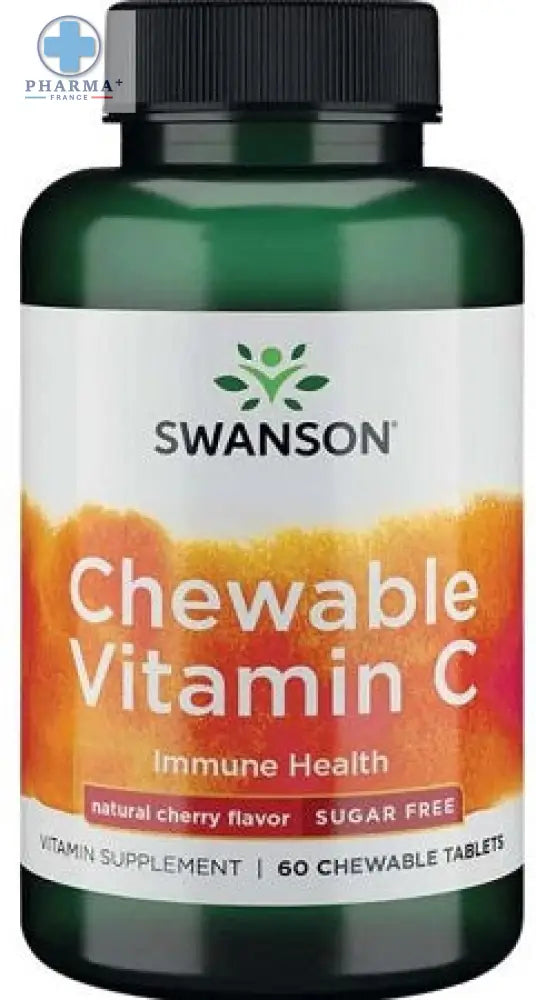 Bouteille verte en plastique swanson chewable vitamine c à mâcher natural cherry saveur sans sucre 60 comprimés