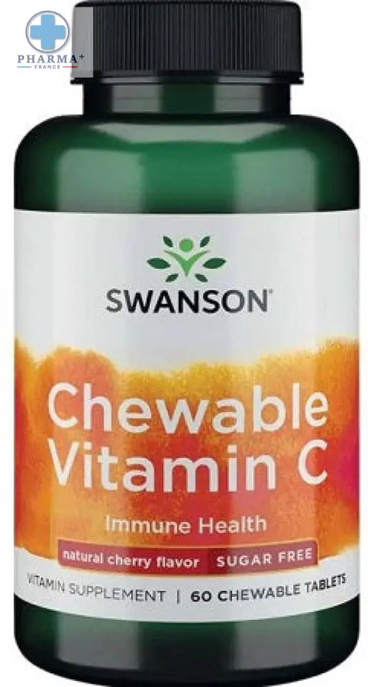 Bouteille verte en plastique swanson chewable vitamine c à mâcher natural cherry saveur sans sucre 60 comprimés