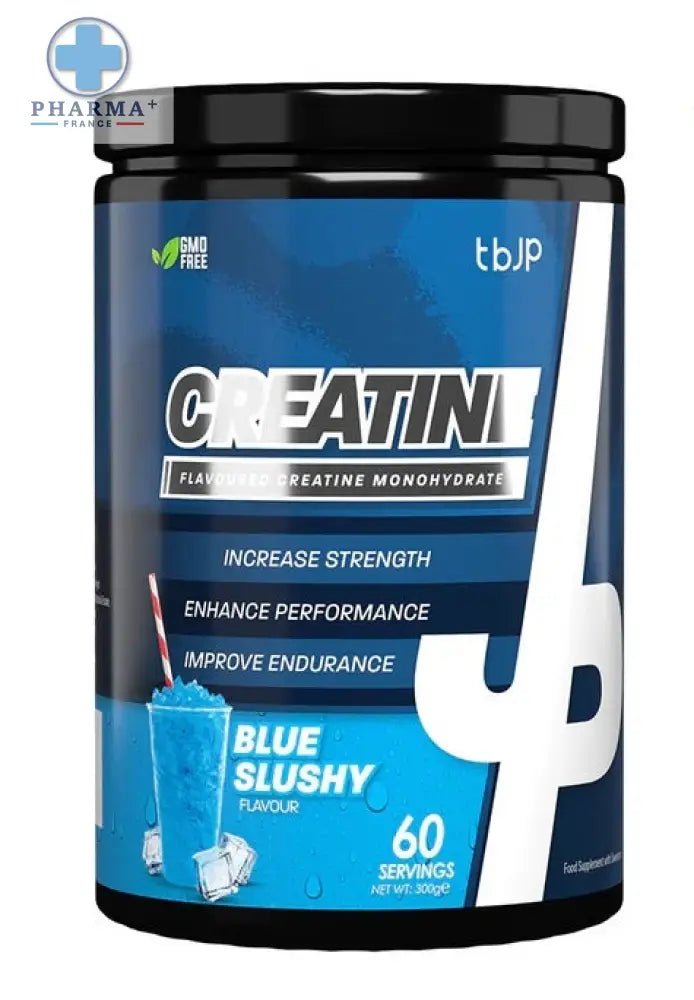 Complément alimentaire destiné aux sportifs blue slushy tbjp créatine monohydrate poudre 500 g en pot noir et bleu
