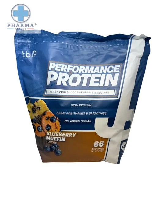 Trainé par JP performance protéine blueberry muffin en sachet 2kg bleu et blanc pour nutrition sportive protéinée