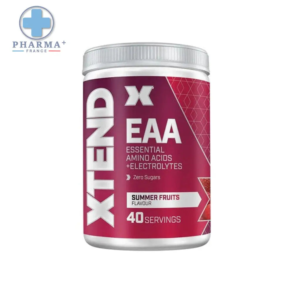 Conteneur cylindrique de xtend eaa summer fruits avec électrolytes rouge vif pour complément aminés en poudre